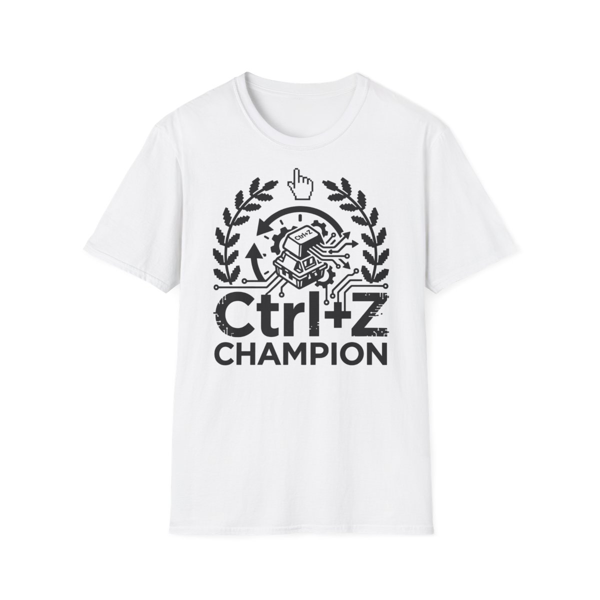 T-shirt printed with 'Ctrl+Z Champion' on the chest