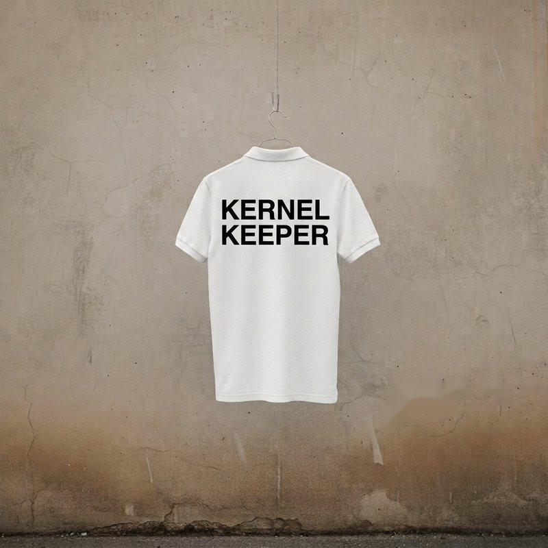 Polo shirt printed with 'Kernel Keeper' on the back
