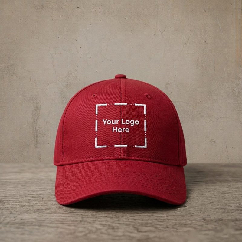 Example mockup proof of a logo placed on a cap front panel